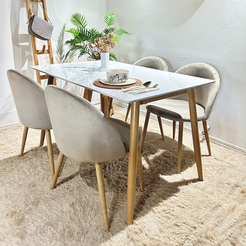 Juego Comedor Mesa Bulnes Neolith 140cm + 4 Thea Nordicas Taupe Pana