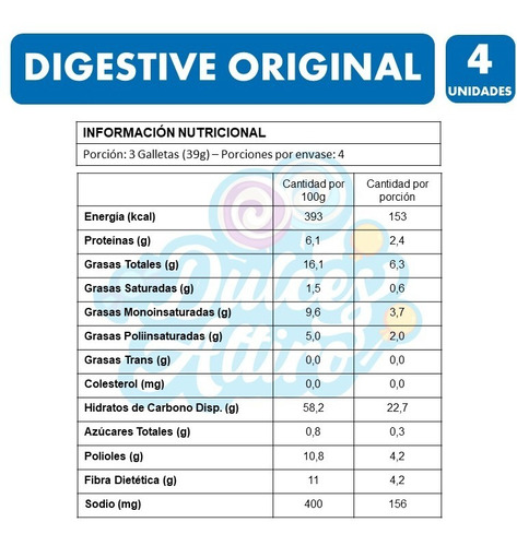 Galletas Digestive Original Sin Azúcar (bolsa Con 4 Uni).