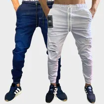 Comprar 2 Calças Jeans Camuflada Masculina Jogger Com Punho Elastico