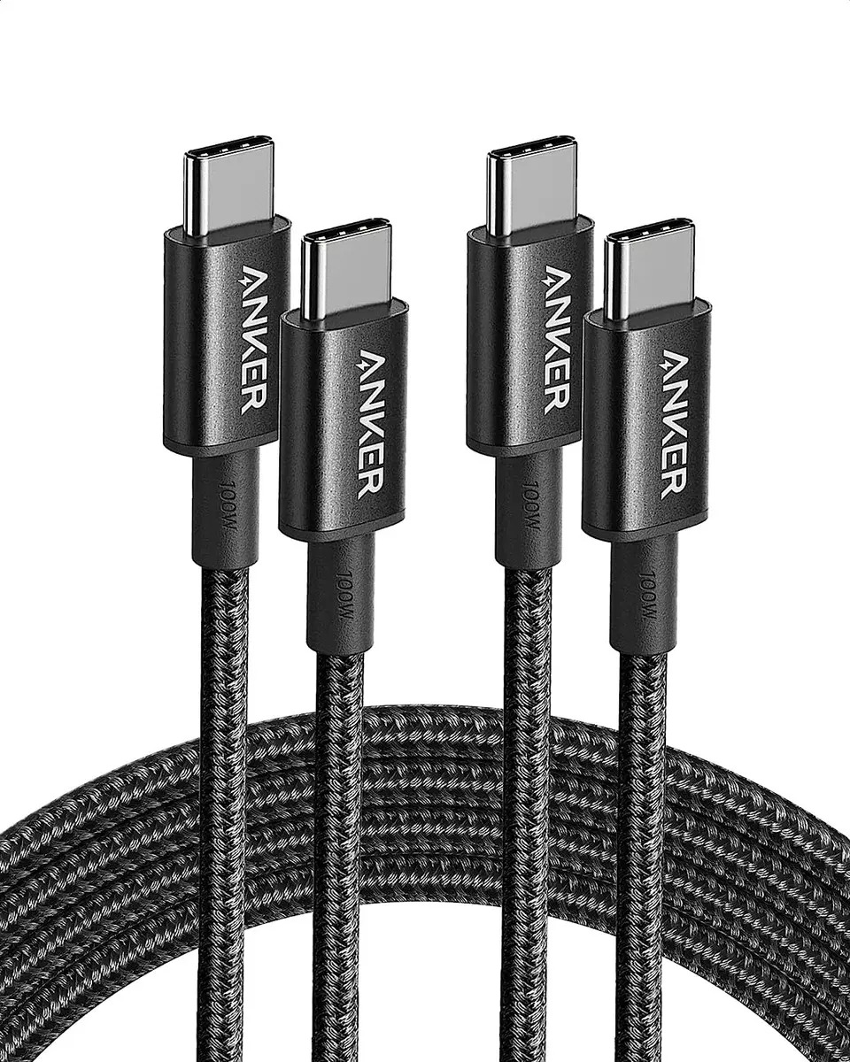 Cabo Usb Tipo C para Tipo C Anker (1,8m, Kit com 2), 100w PD Carga Súper Rápida, Cor Preta, para iPhone, Samsung, Motorola, Xiaomi, MacBook, HP, Dell, Google e outros dispositivos com porta USB‑C