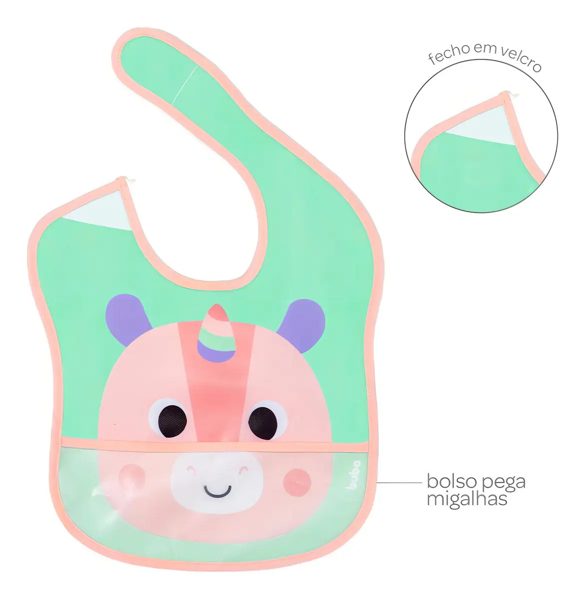 Babador Impermeável Buba para Bebês com Bolso e Design de Unicórnio