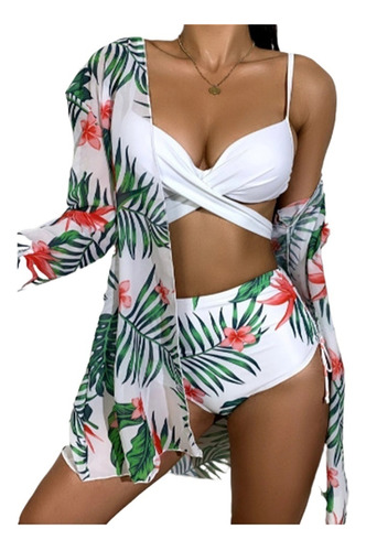 Conjunto De Kimono Para Mujer, Bikini Floral