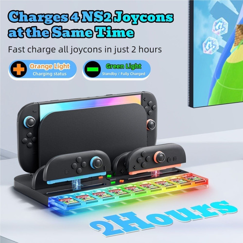 Compatible Con Switch2 Joy-con Base De Carga Rgb 4 Ranuras