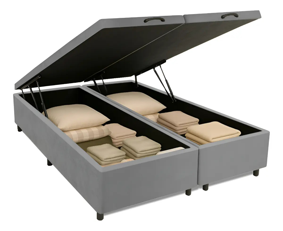 Cama Box Baú King 1,93m Prince Suede Cinza