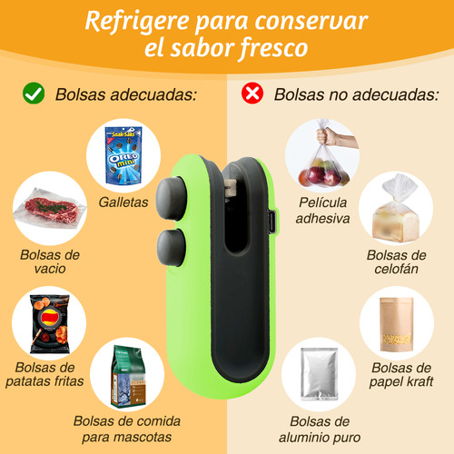 Maquina Para Sellar Sellador De Bolsas Para Snacks/alimentos Recargable Color Verde