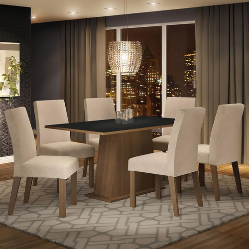 Juego de Comedor con Mesa y 6 Sillas Madesa Luciana Color Marrón/Negro/Imperial 05