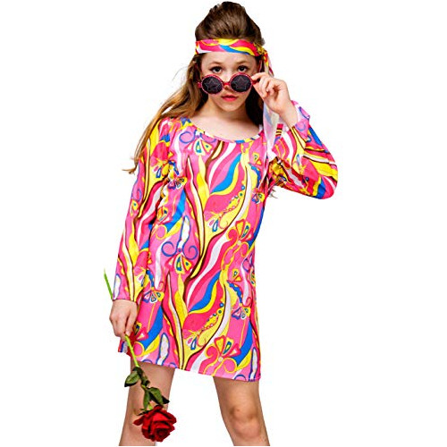 Niño S Girl 70 S 80 S Flor Hippie Disco Disfraz Groovy...