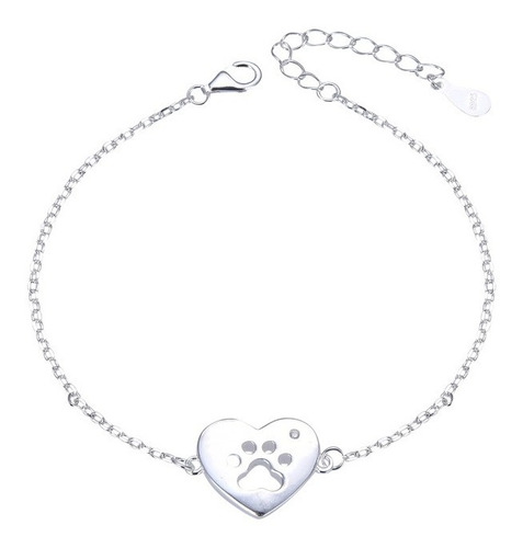 Pulsera De Dama Corazón Con Patita De Perro En Plata 925