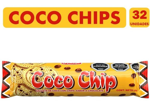 Galletas Coco Chip, Marca Fruna - Caja Con 32 Unidades
