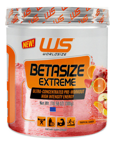 Pré Treino Beta Size Extreme Worldsize 300g Eua Sabor Frutas Tropicais