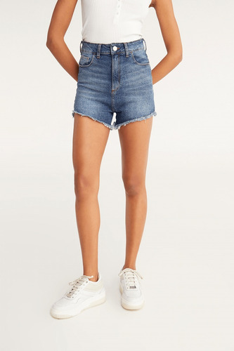 Short De Jean Ginebra Calce Perfecto Spandex Tiro Alto Mujer