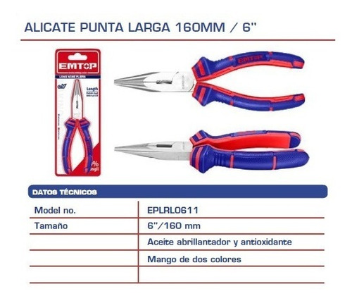 Imagen 2 de 4 de Alicate Punta Larga 160mm / 6