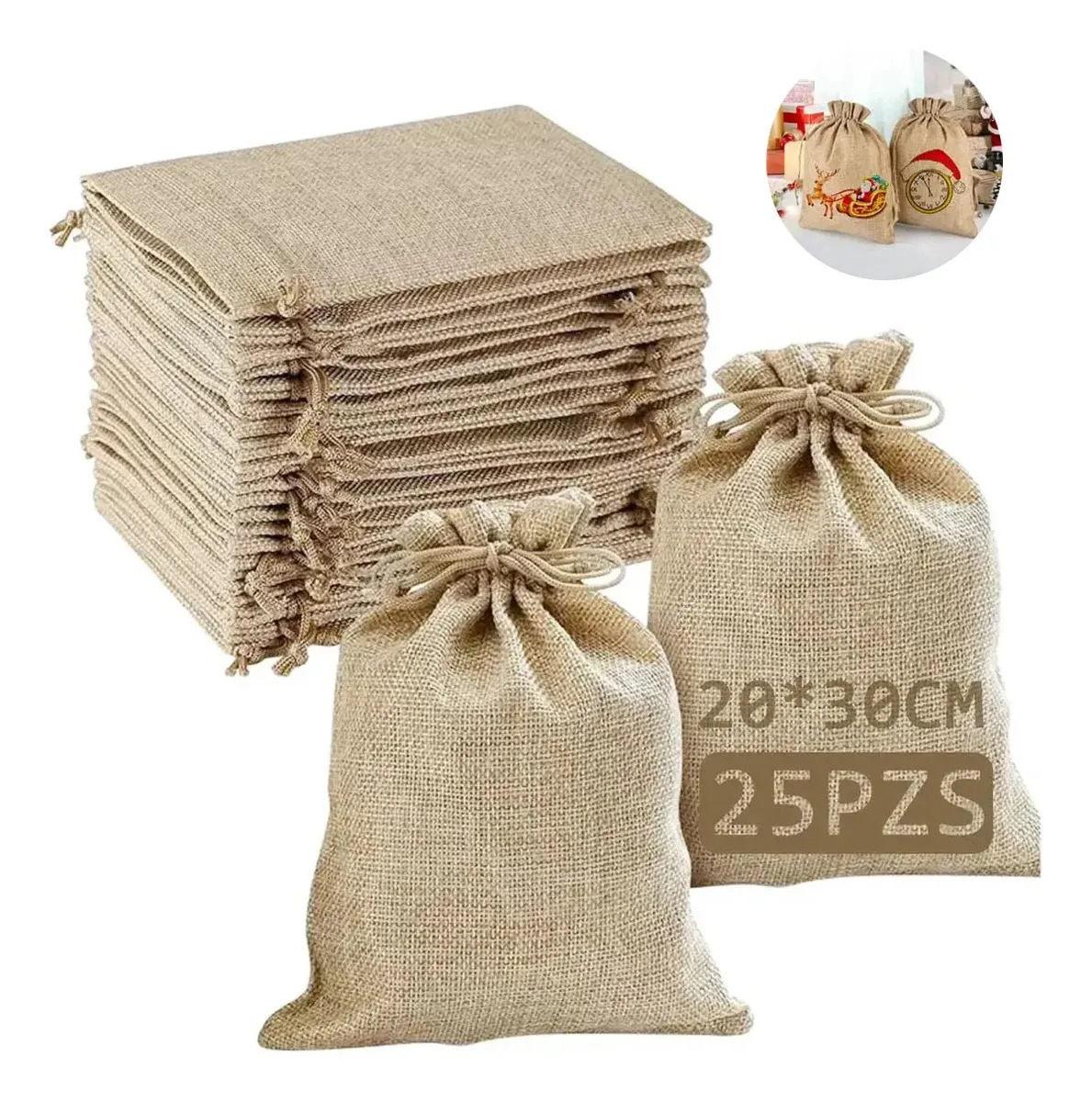 Tzawhst 25 Piezas Bolsas Costales Yute Natural Con Cordón 20×30cm - Reutilizables para Dulceros Regalos Recuerdos Fiestas