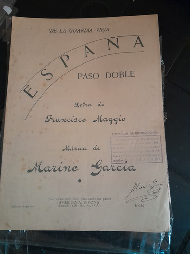 Partitura De La Guardia Vieja España Maggio Garcia (Usado)
