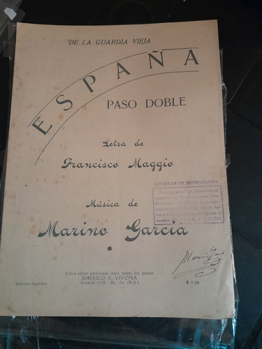 Partitura De La Guardia Vieja  España Maggio Garcia  