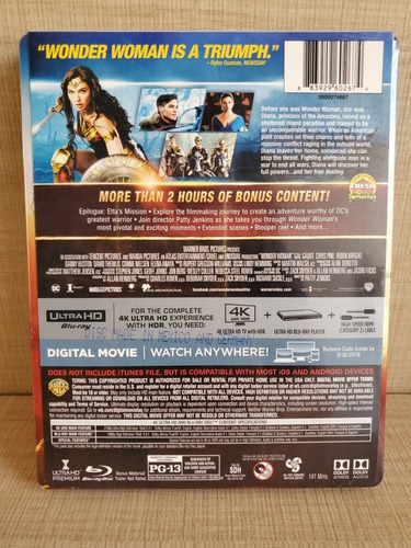 Imagen 2 de 2 de Wonder Woman Mujer Maravilla Steelbook 4k Bluray Película