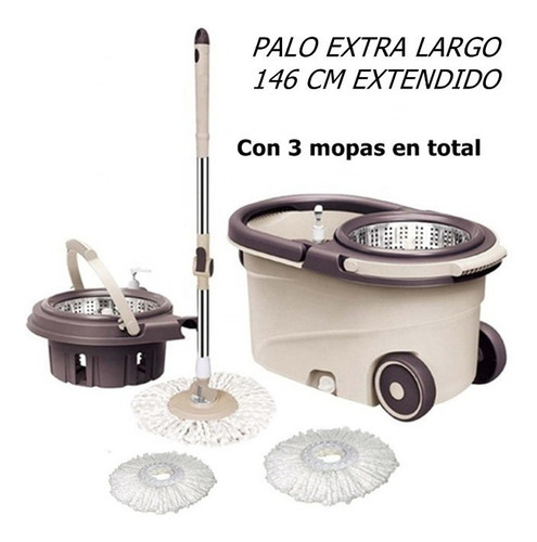 Imagen 1 de 5 de Balde Lampazo Premium Desmontable 3 Mopas Palo Largo 146 Cm
