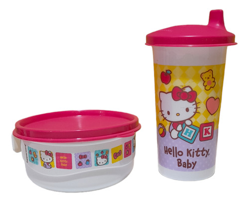 Hello Kitty Set Vaso Y Taza/snack Tupperware
