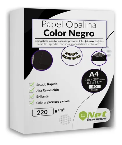 comprar Opalina Lisa Color Negro A4 220gr A4 Doble Faz 50 Hojas