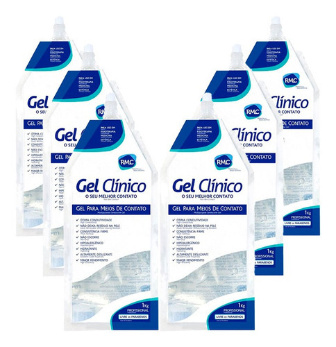  Kit 6 Gel Clinico Contato Condutor Ultrassom Incolor Bag 1kg