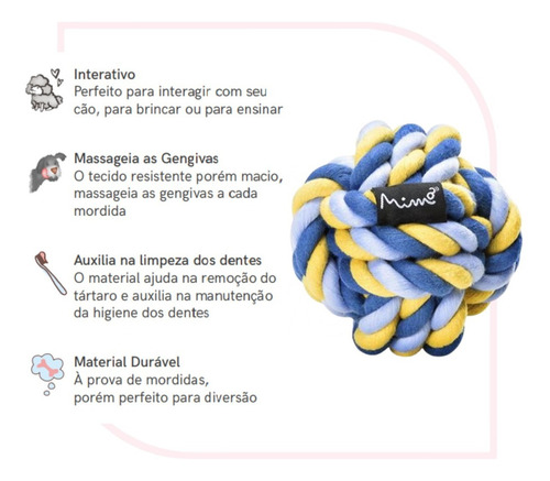 Imagem 4 de 5 de Brinquedo P/ Cãe Bolinha De Corda Azul-amarelo Mimo G Pp103