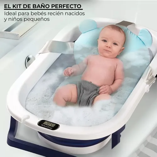 Bañera Plegable Para Bebés Tina Portátil Con Termómetro Color Azul