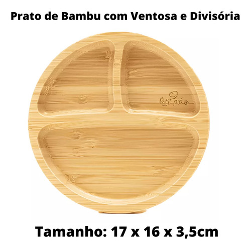 Prato Infantil Bambu Com Ventosa Divisória Redondo Petit Piá