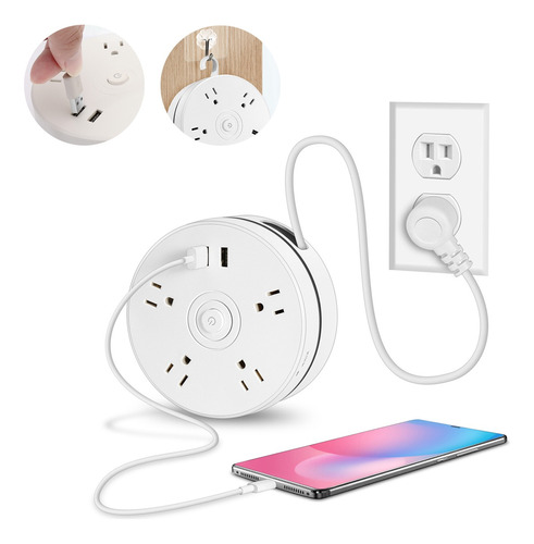 Multicontactos Electricos Enchufes Redondo Extraíble Con Usb