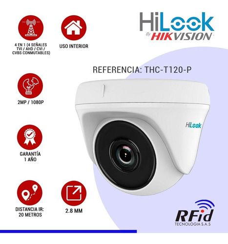 Imagen 2 de 4 de Cámara Hikvision Hilook 1080p Domo 4 En 1 + Fuente + Balun
