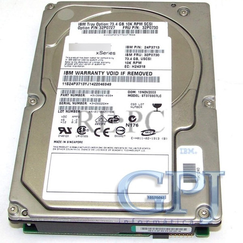 Hd Ibm 73.4gb 10k Scsi 80p 3,5 32p0730 St373307lc