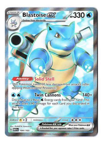 Blastoise Ex 184/165 Full Art Pokemon 151 Pokemon Tcg