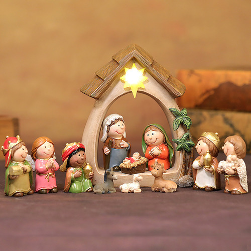 Christmas Decoration Led Light Nativity Manger Group Scene O