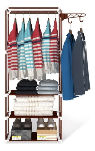 Ropero Perchero Organizador 3 Estantes Ropa Zapatos Calidad® Color Marrón