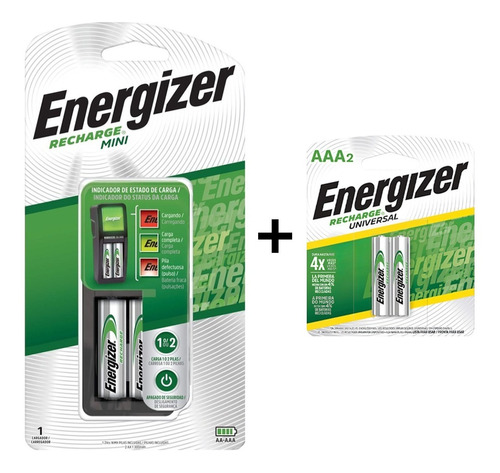 Combo Cargador Energizer Mini + 2 Pilas Aa + 2 Pilas Aaa Rec