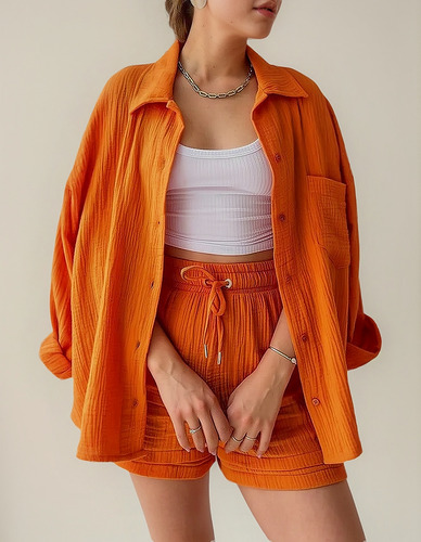 // Conjunto Casual De Camisa Con Solapa Y Pantalones 1