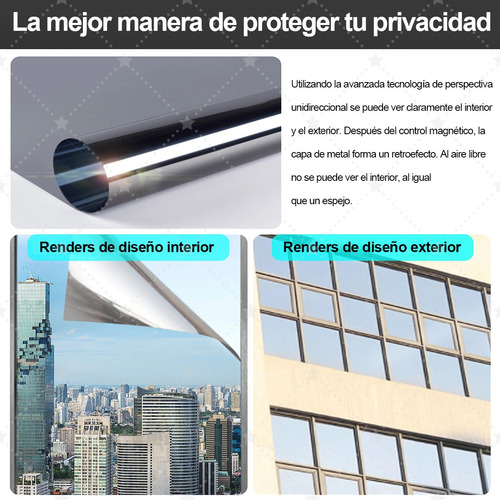 Película Espejo Privacidad Para Ventana Antirayas 10m X 50cm