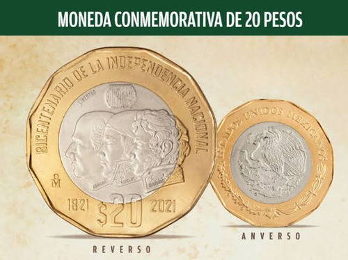 Moneda Conmemorativa De 20 Pesos Mexicanos 1821-2021