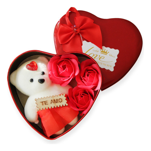 6 Caja Corazón Osito Y Flores Jabon 12cm Regalo San Valentin