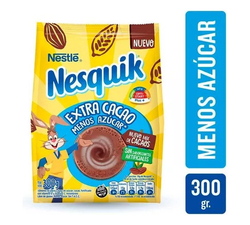 Chocolatada Nesquik Cacao Polvo Nestle Menos Azucar X 300 Gr