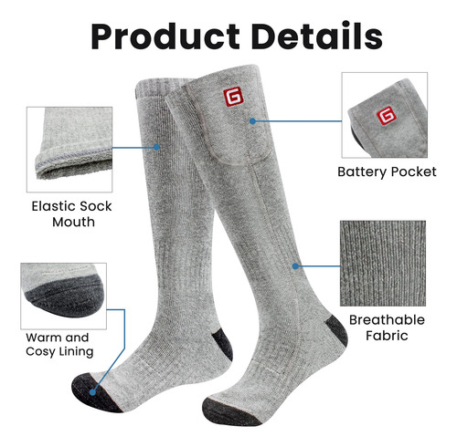 Calcetines Térmicos Eléctricos Recargables Winter Con 3 Ajus Gris Diseño De La Tela Talle