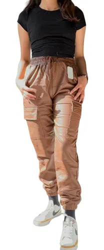 Jogger Para Mujer Vinipiel Pantalones Dama Tipo Piel Café W23104