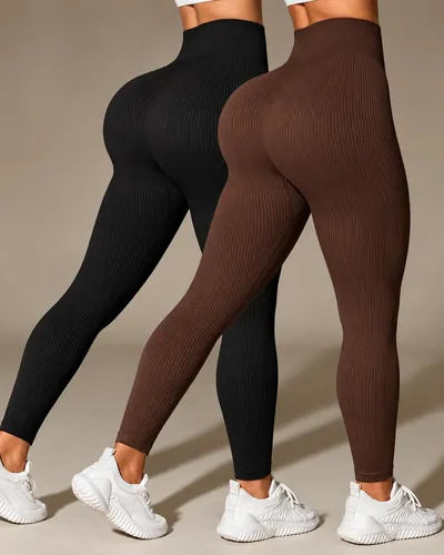 Kit 2 Calças Legging Canelada Feminina Academia Sem Costura Preta E