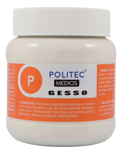 Gesso Imprimador Acrílico Blanco Politec Prim 250 Ml Pintura