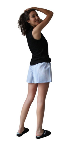 Imagen 2 de 7 de Pijama Verano Mujer Short Rayado Musculosa Negro Mujer Annis
