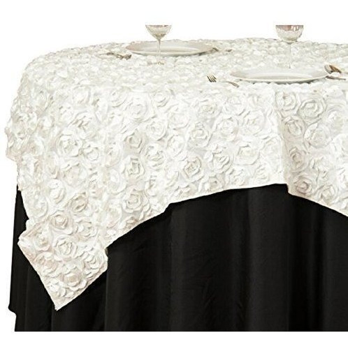 Linentablecloth Rosette Satin Square Overlay Tablecloth 85in