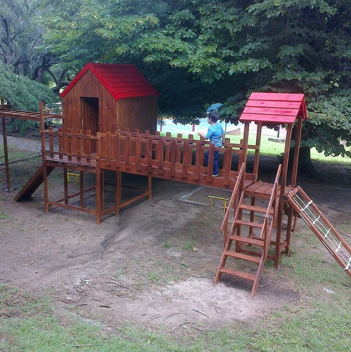 Juego De Madera Exterior Torres Con Tobogán, Pasamano,puente