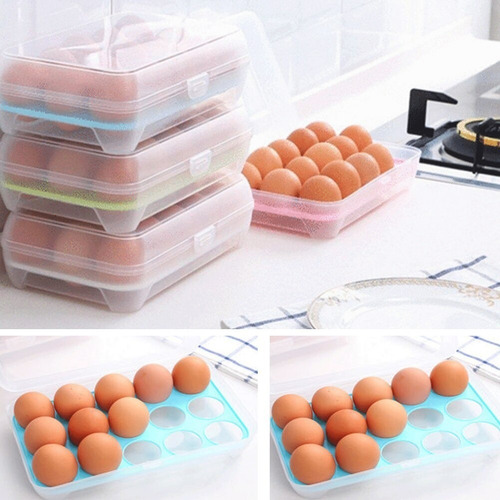 Huevera Caja Plastica 15 Huevos Con Tapa Traba Color Pastel