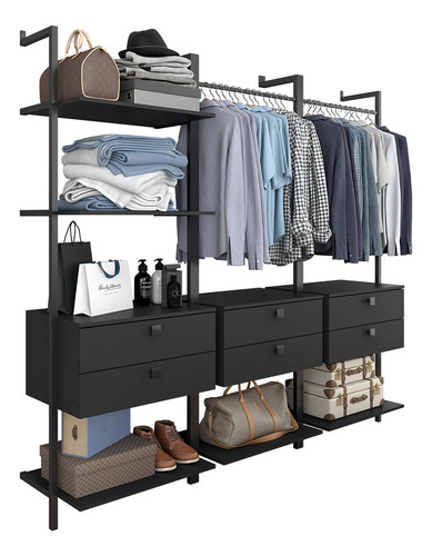 Closet Estilo Industrial Siena 6 Gav Preto Fosco - M.a