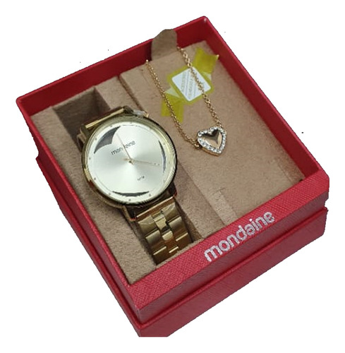 Kit Relógio Mondaine Dourado Com Semijoia 53748lpmkde1k1