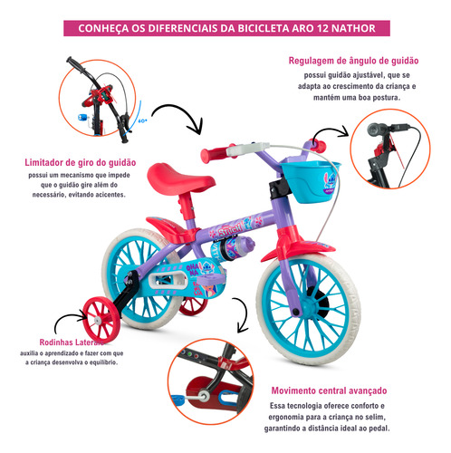 Bicicleta Infantil Para Menina Com Rodinhas Aro 12 Stitch